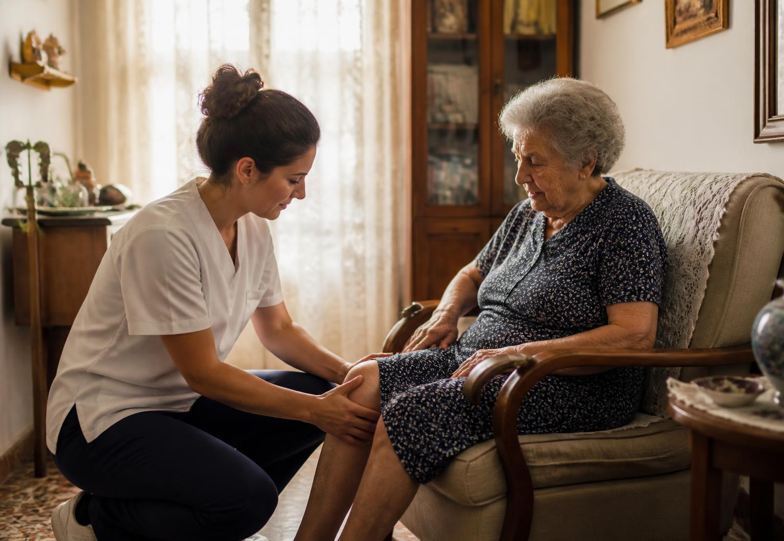 Fisioterapia a domicilio con una signora anziana